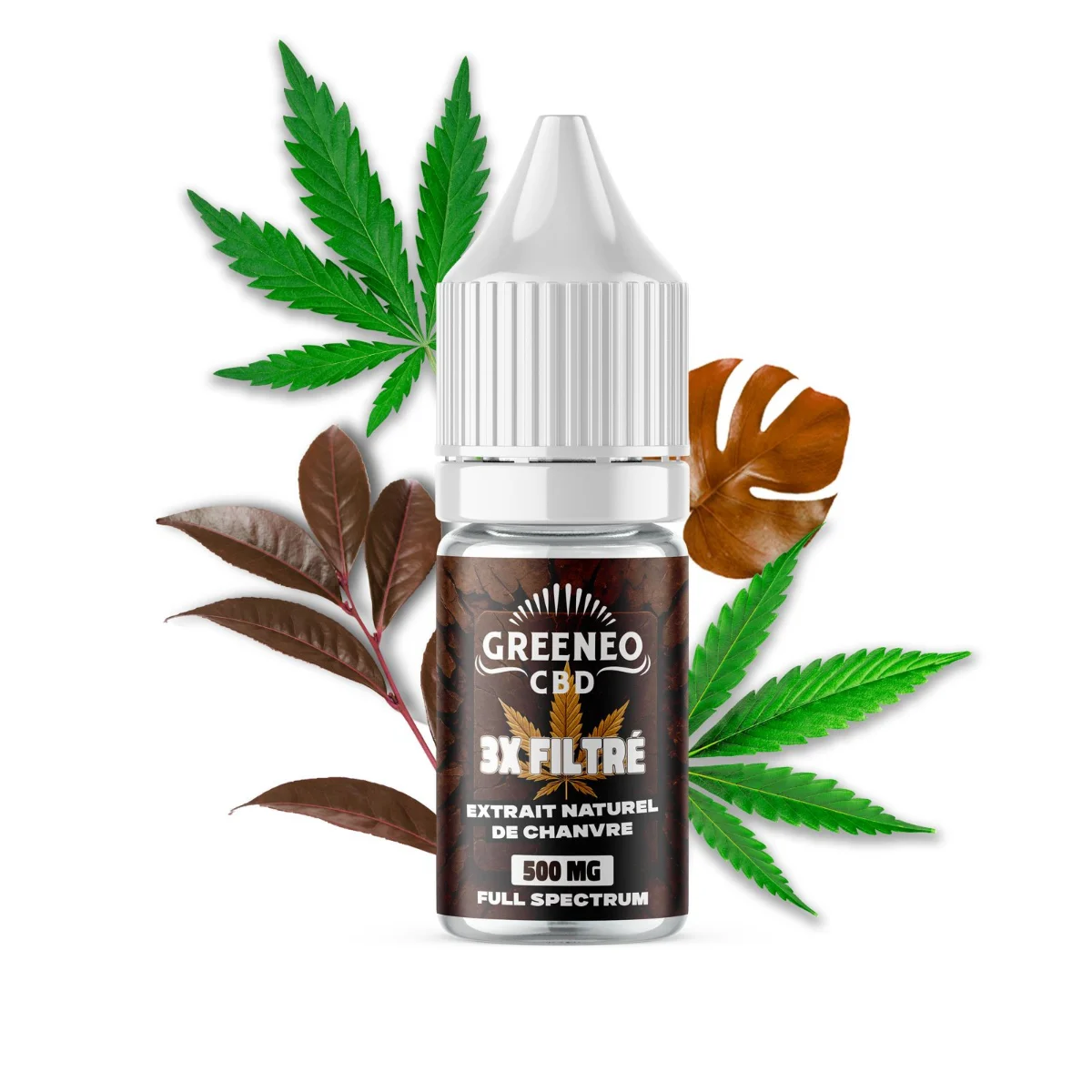 E-liquide CBD 3x Filtré Greeneo, flacon 10 ml 500 mg full spectrum