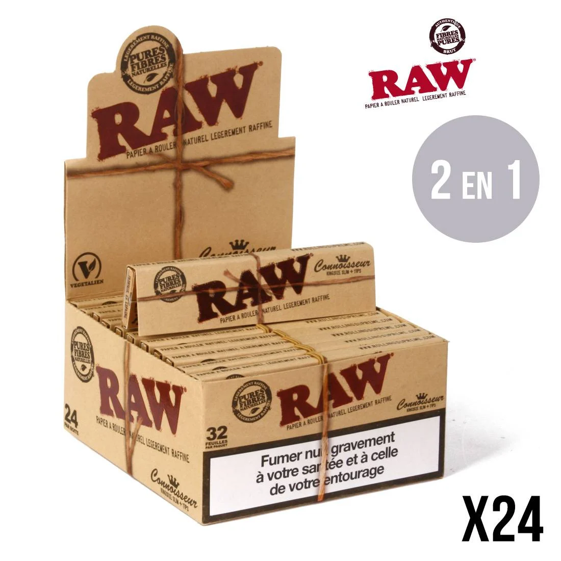 Boîte de 24 carnets RAW Slim + tips Connoisseur