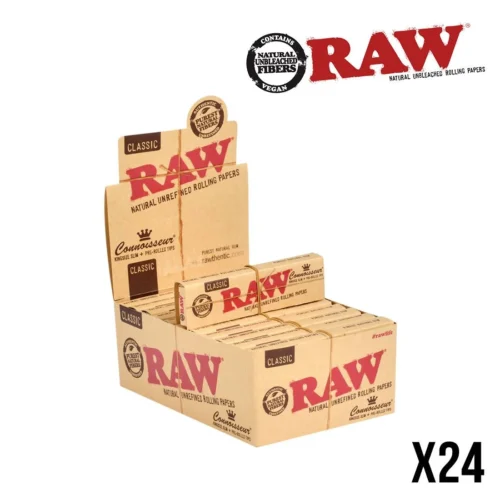 Boîte de 24 carnets RAW Slim avec tips préroulés Boîte de 24 carnets RAW Slim avec tips préroulés