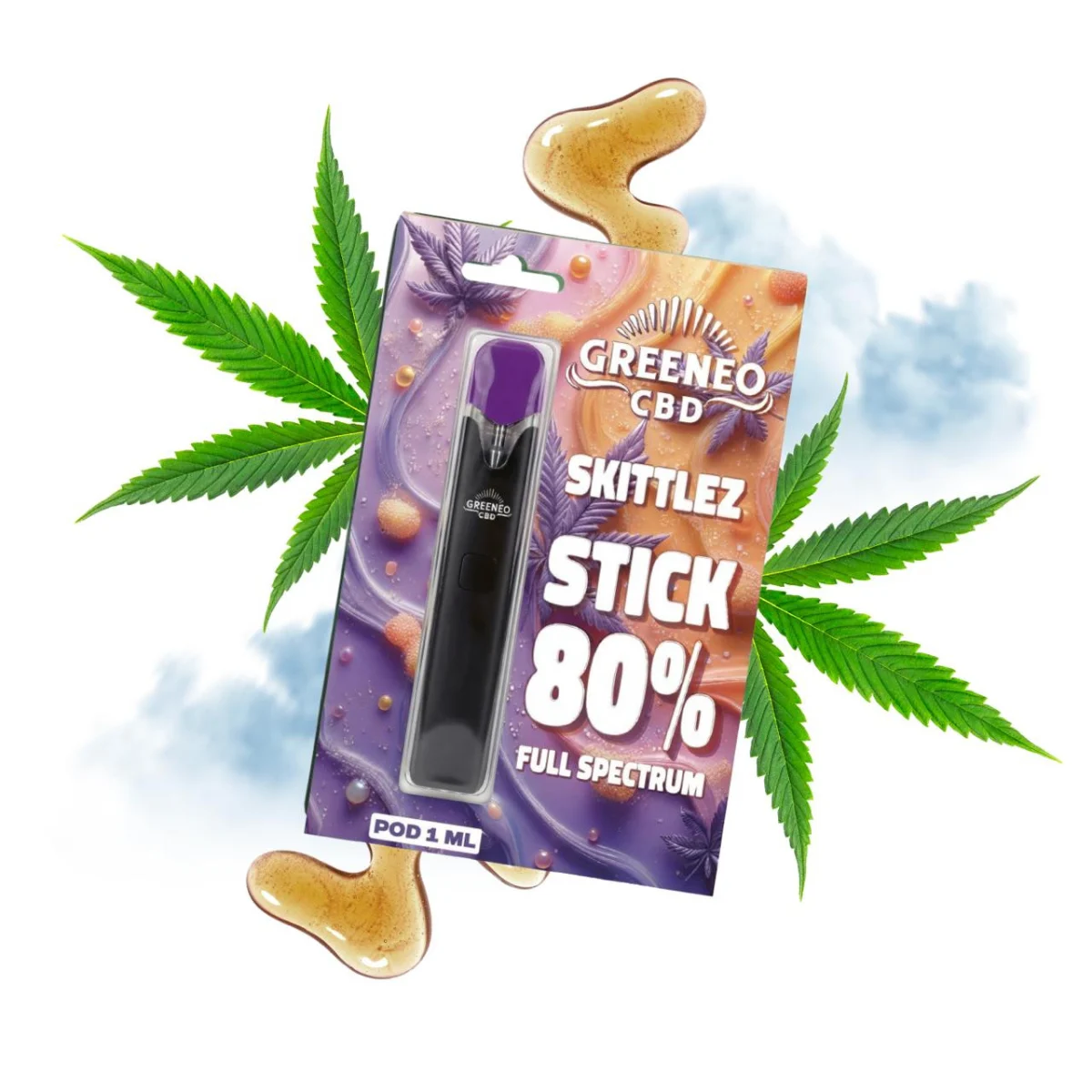 Vape pen CBD Skittlez 80 % Greeneo, stick rechargeable saveur fruitée 1 ml